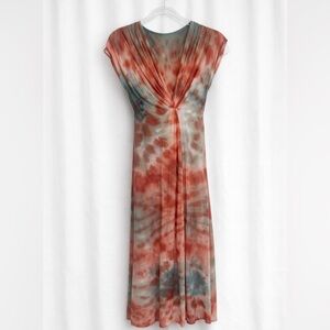 Young Fabulous & Broke Helena tie-dye maxi dress orange, green, brown. Sz S